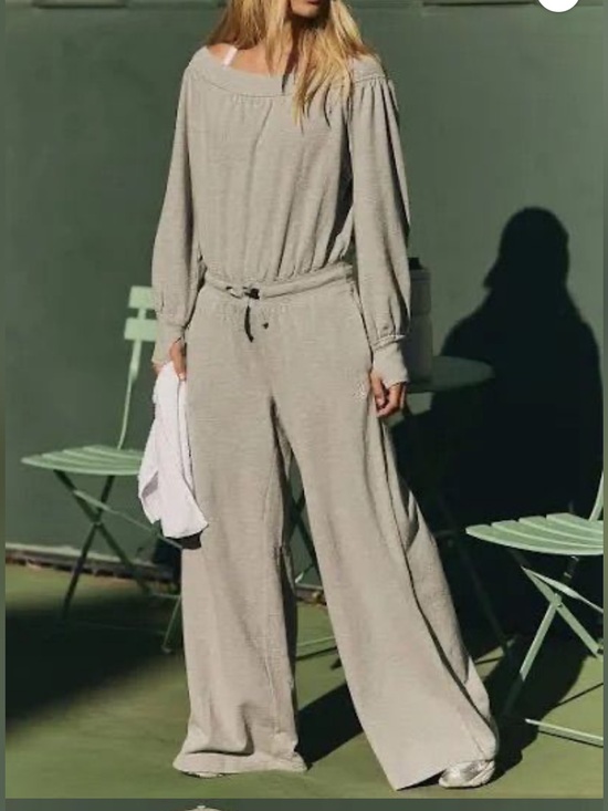 Free People Pants - 78.New Free People Movement One To Beat Onesie HeatherGrey Wide‑Leg Jumpsui
